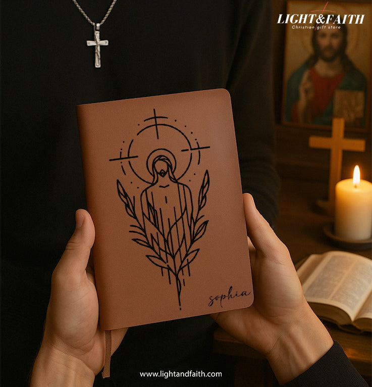 Personalized Christian Journal with Minimalist Jesus Design, Custom Name Prayer & Faith Notebook, Religious Gift, First Communion Gifts, Birthday. NBLAF21
